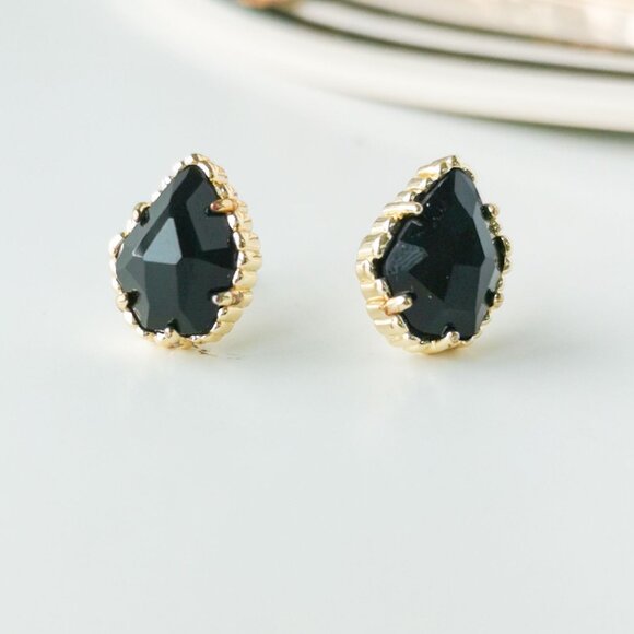 Kendra Scott Tessa Gold Black Opaque Glass Stud Earrings - Picture 1 of 3